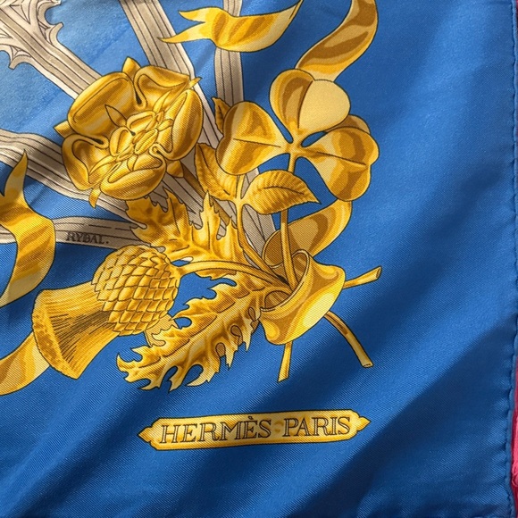 Hermes Blue and Gold Scarf - Picture 2 of 5
